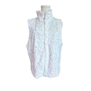 Betsey Johnson Vest Women’s Large White Faux Fur Sequin Leopard Print Lined